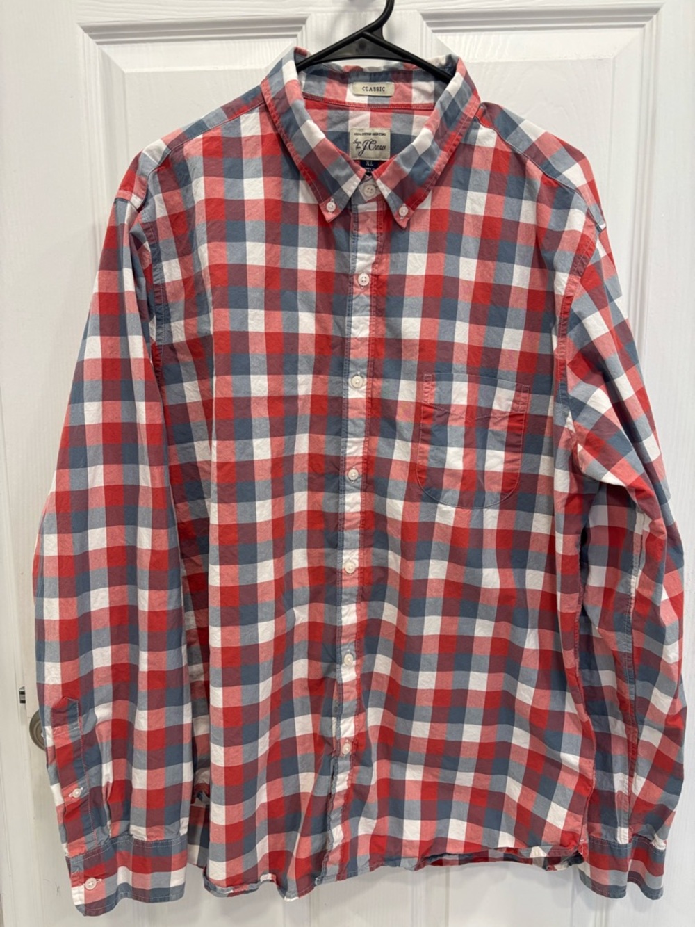 J. Crew Men’s XL Cotton Check Button Up Red Plaid Long-Sleeve